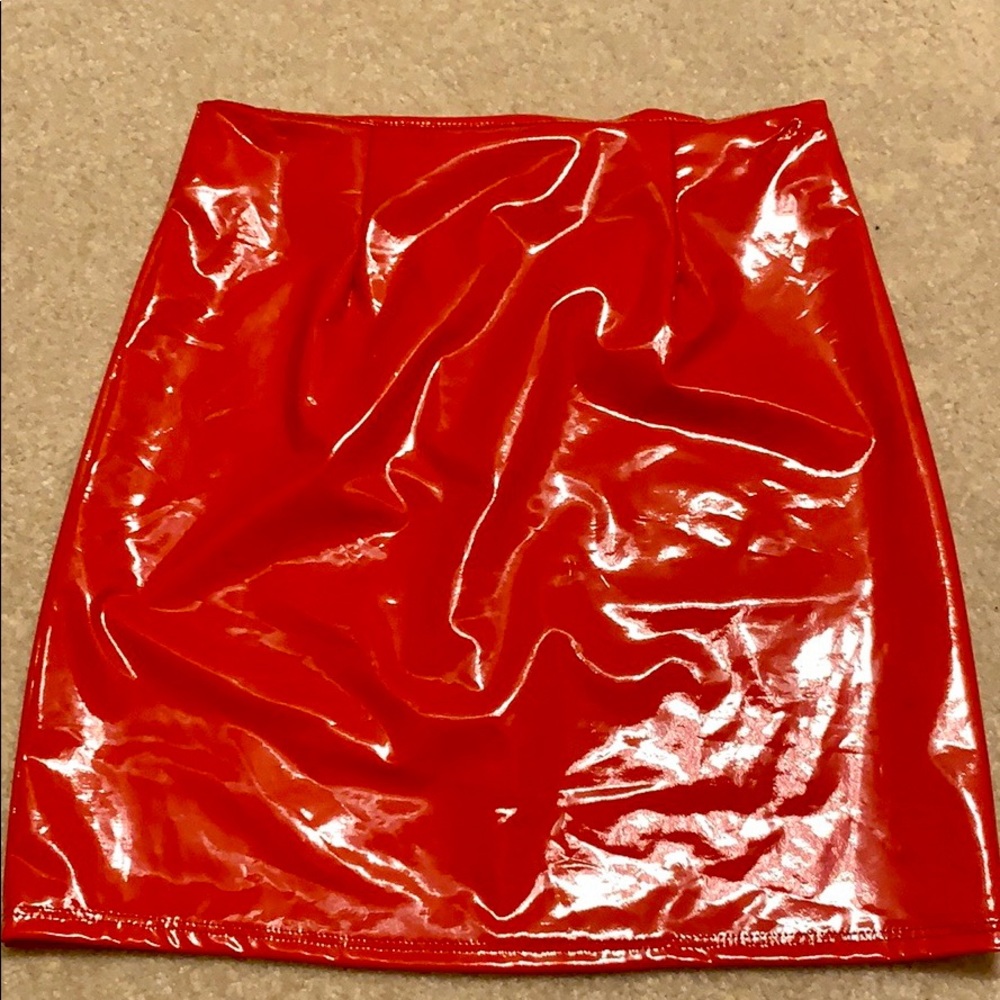 Red patent leather mini skirt size small